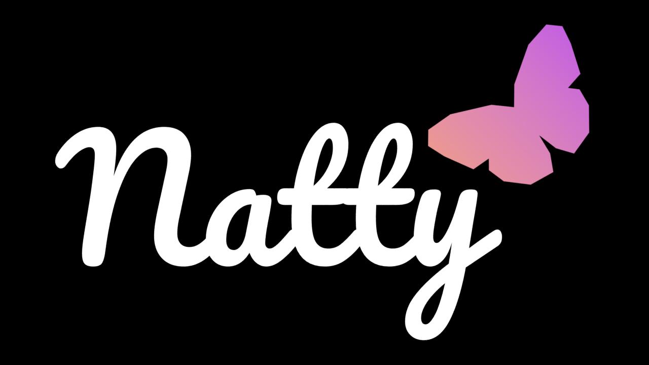 Logo of "Natty" in a script font with a butterfly next to it